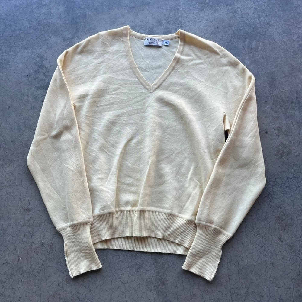 Vintage 80s/90s yellow v neck sweater Medium made in usa